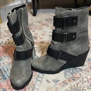 Sorel After Hours Wedge Black and Gray Wedge Boots